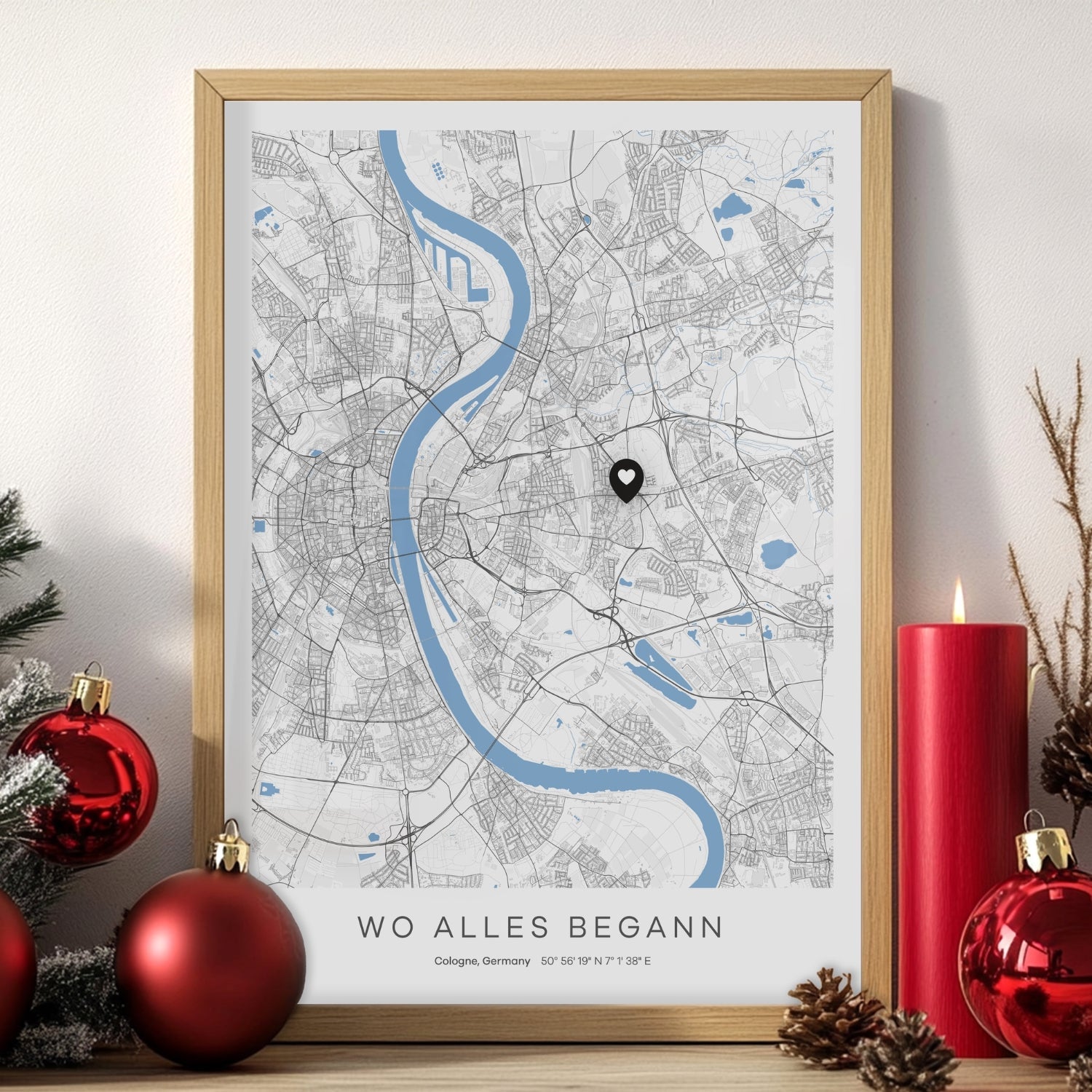 Personalisierte Stadtkarte zu Weihnachten für Paare – individuelles City Map Poster mit Namen und Datum als romantisches und persönliches Weihnachtsgeschenk für sie und ihn