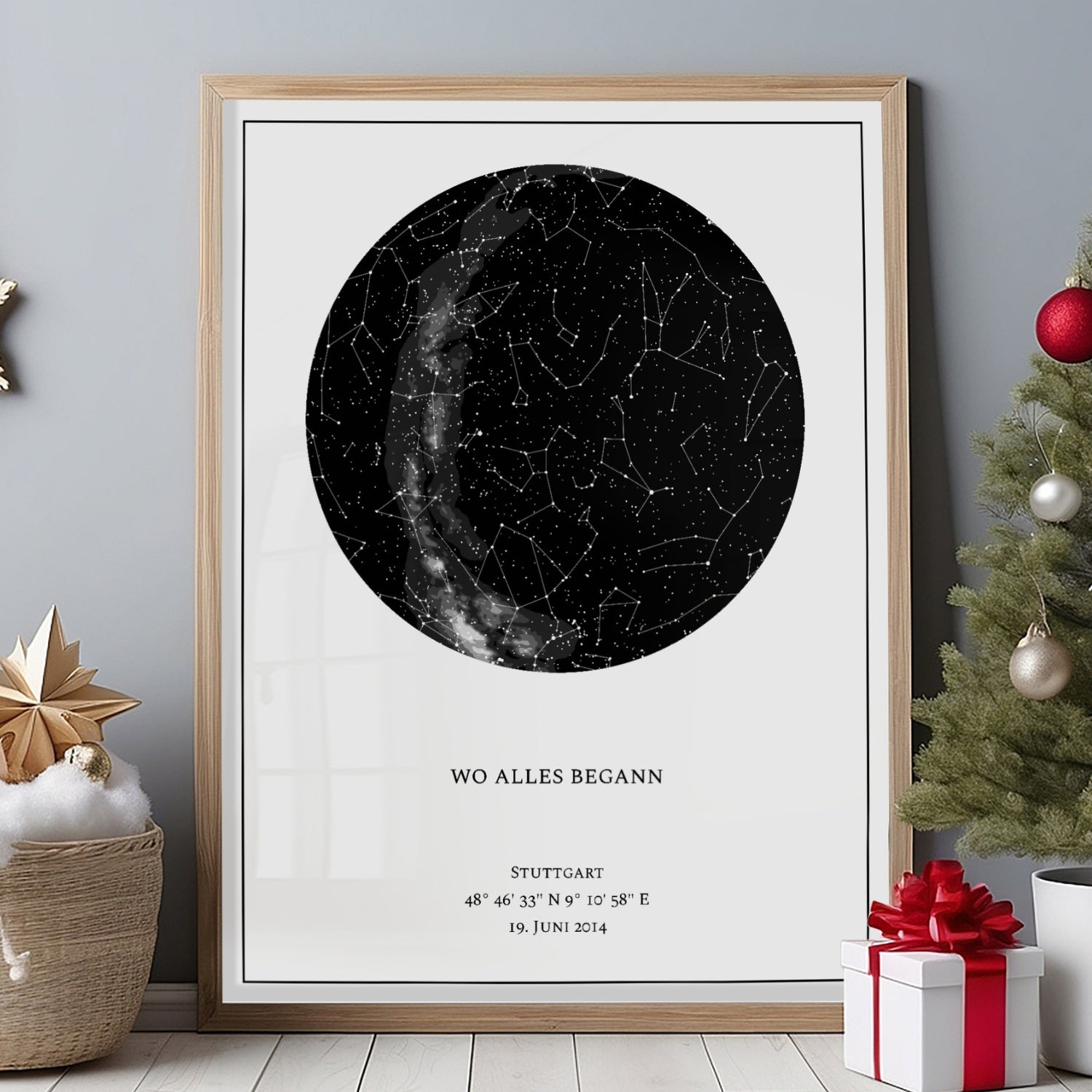 Personalisierte Sternenkarte zu Weihnachten für Paare – individuelles Sternkarten-Poster mit Datum und Namen als romantisches und persönliches Weihnachtsgeschenk für sie und ihn