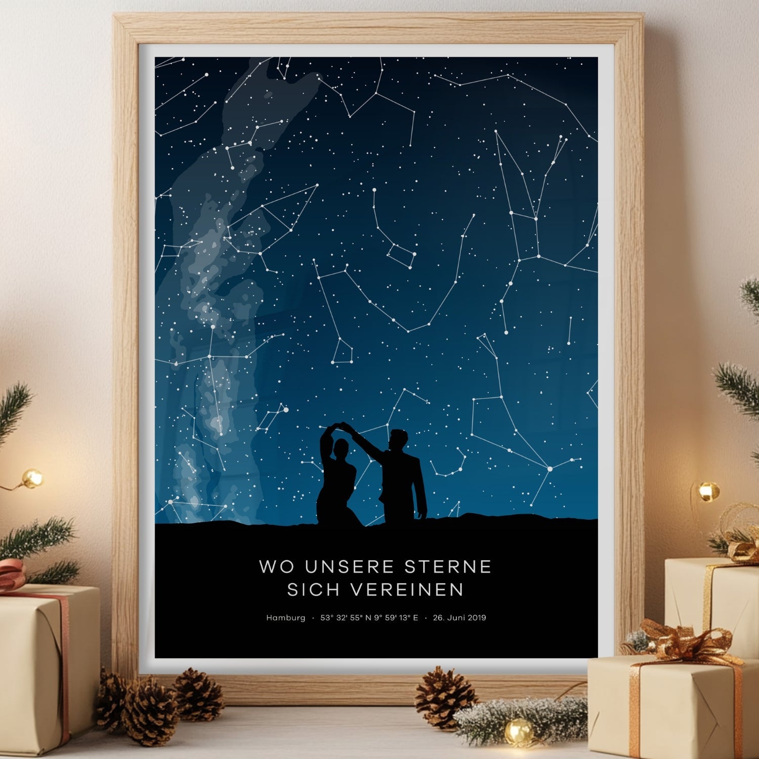 Personalisierte Sternenkarte zu Weihnachten für Frauen – individuelles Sternkarten-Poster mit Datum und Namen als romantisches und persönliches Weihnachtsgeschenk für sie