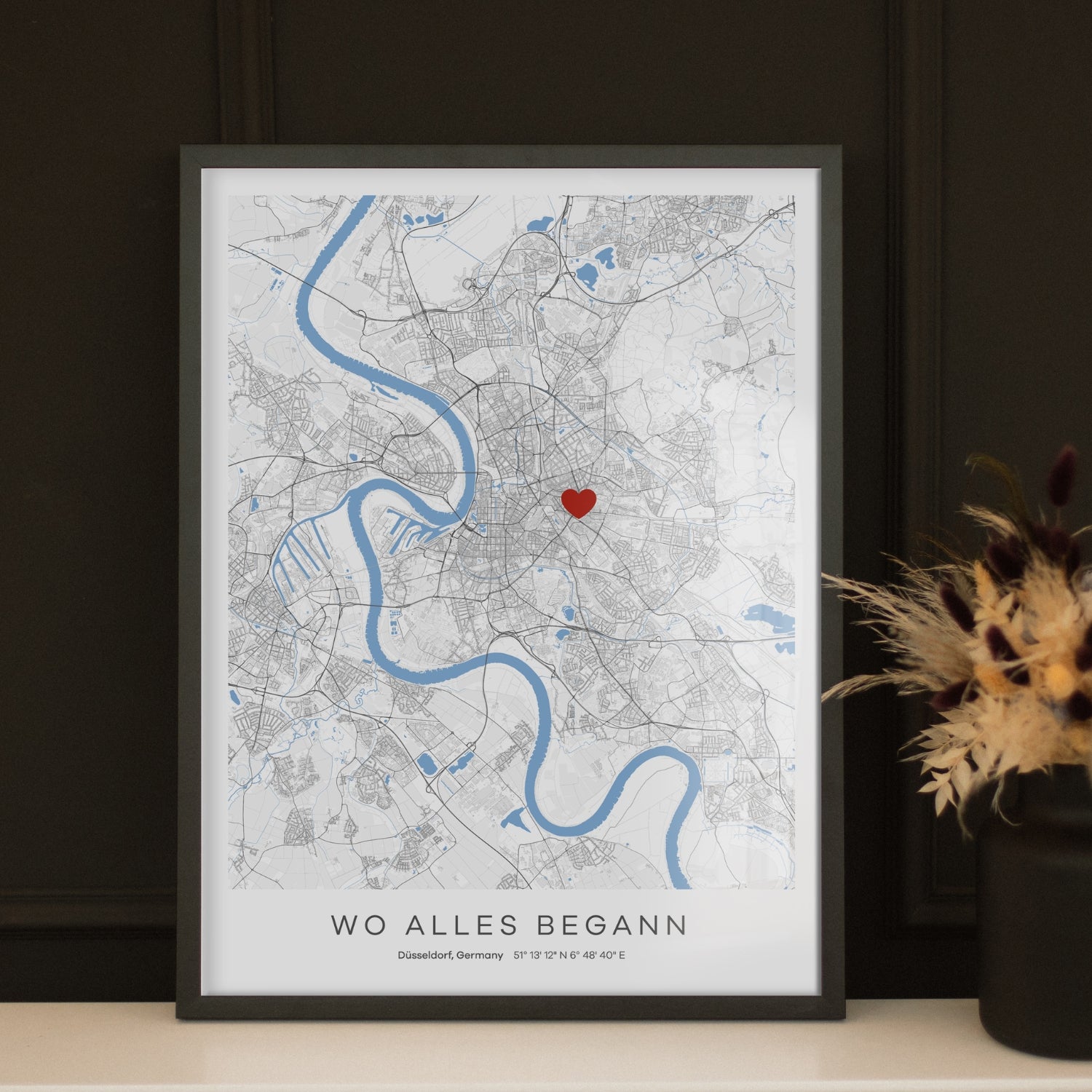 Personalisiertes City Map Poster zum Valentinstag – individuelle Stadtkarte mit Namen und Datum als romantisches Geschenk für Paare