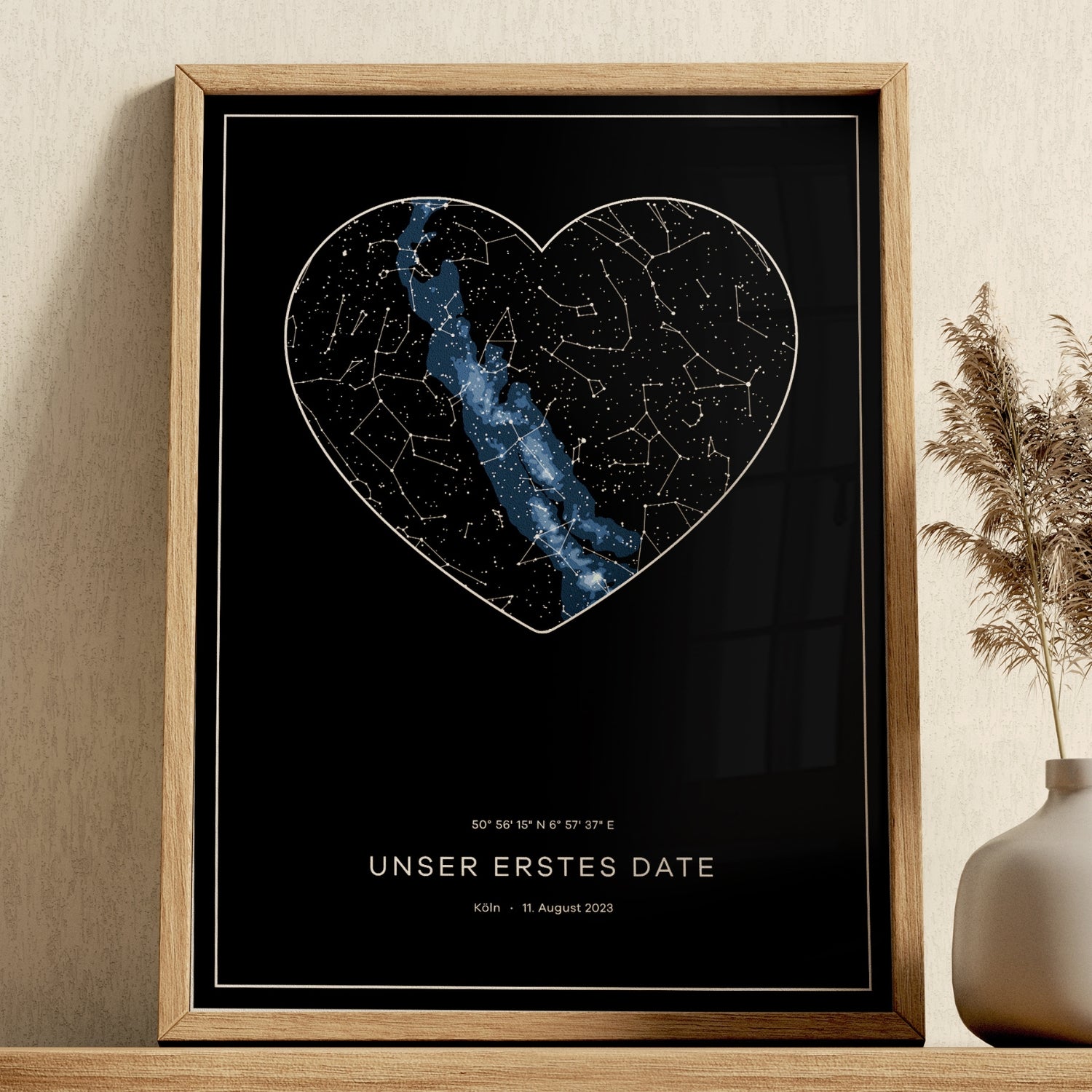 Personalisiertes Sternkarten-Poster zum Valentinstag für Frauen – Sternenhimmel eines besonderen Moments mit Namen und Datum als romantisches Geschenk für sie